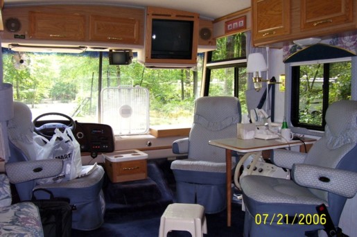 Sitting area showiing Glen's medicine table and nice TV